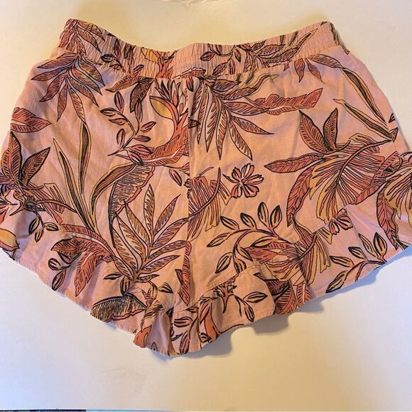 Wild Fable tropical print linen blend hi rise pull on Floral Ruffle Hem Shorts L - Picture 3 of 10